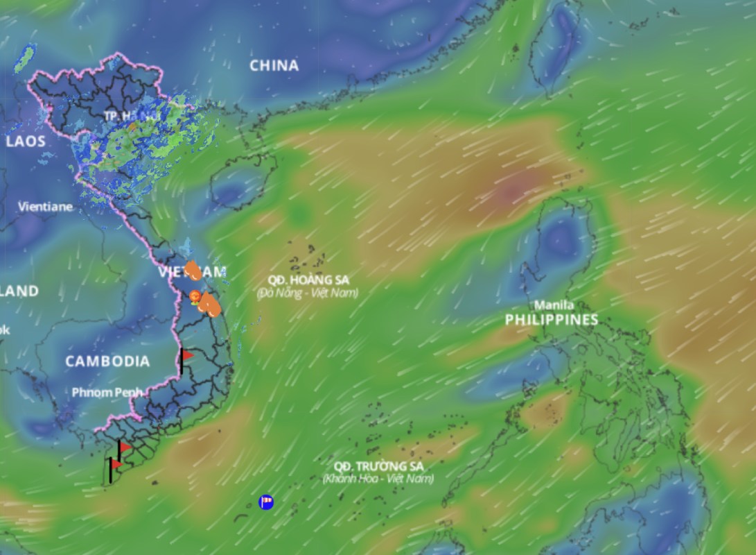 Cold air is forecast to continue affecting the weather in some sea areas of the East Sea. above is an image of the sea wind direction updated at 4:30 p.m. on February 25. Photo: Vietnam Disaster Monitoring System