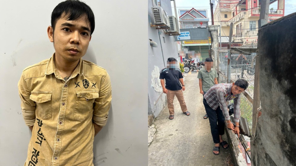 Mạc Hoàng Giang (áo vàng) khai nhận đã đánh bé gái. Ảnh: Công an cung cấp