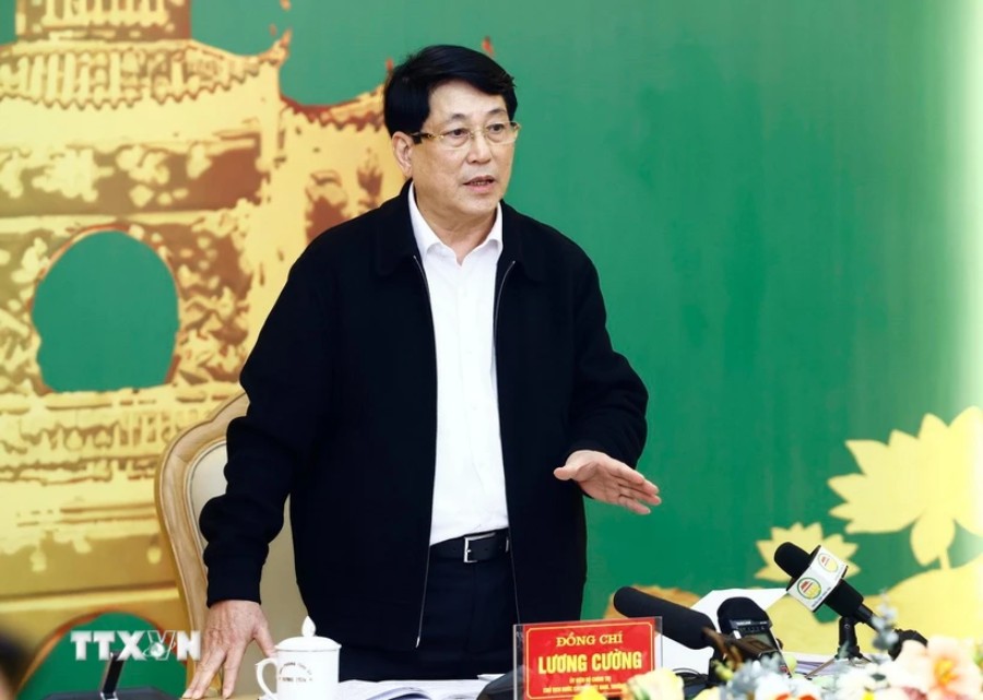 Politburo member and President Luong Cuong - Head of the Investigation Team No. 190 of the Politburo - spoke at the Conference. Photo: VNA