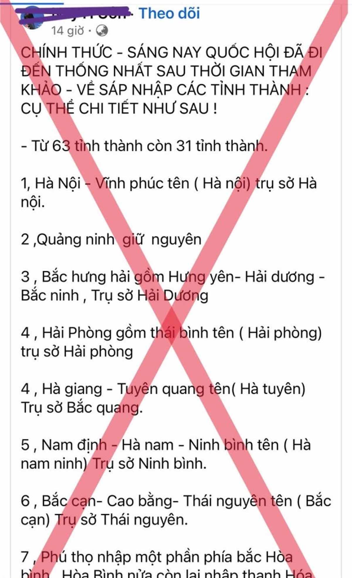 Thông tin sáp nhập tỉnh, thành sai sự thật lan truyền trên mạng. Ảnh: Công an tỉnh Hà Nam