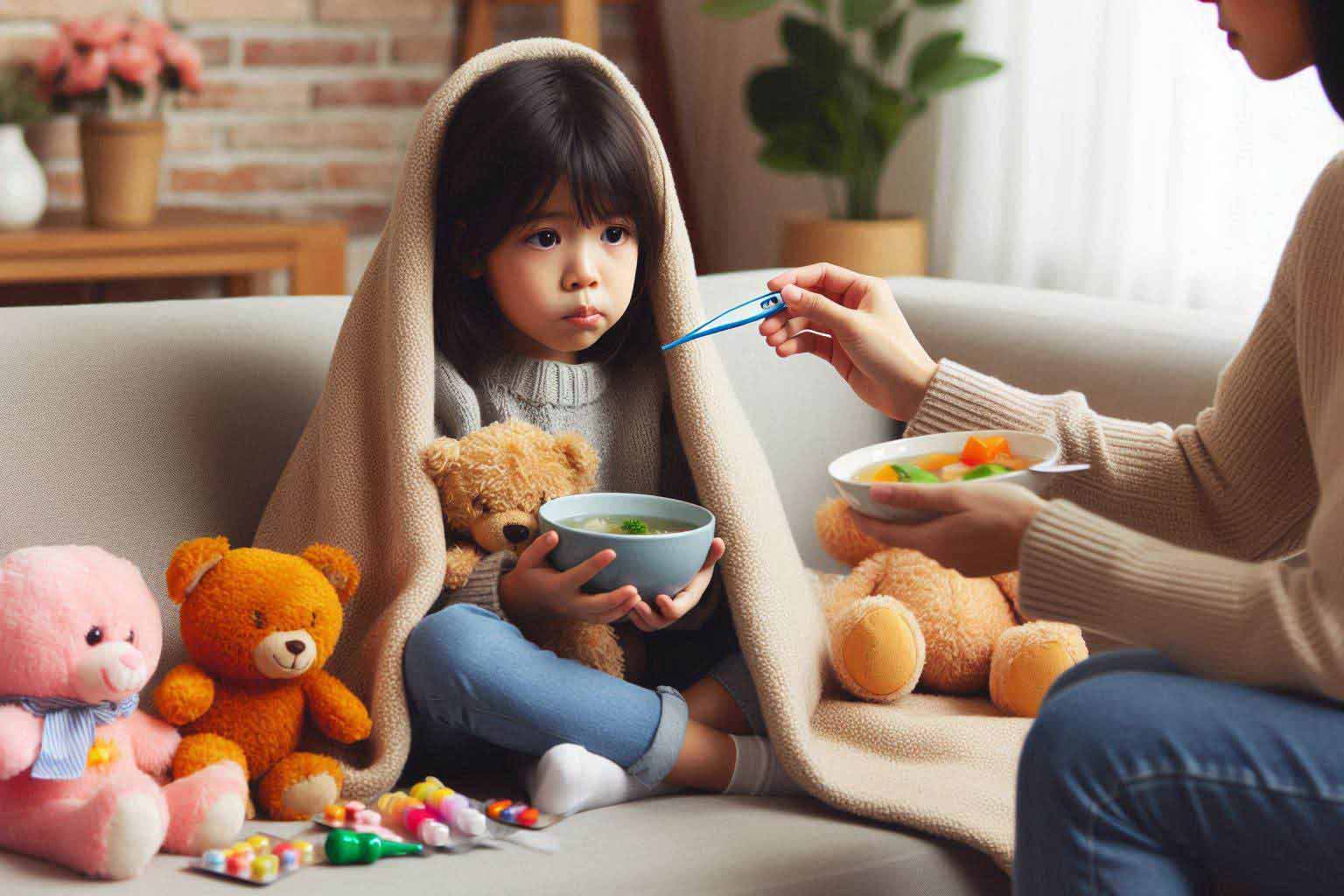 influenza is a common disease, especially when the weather turns cold and spreads quickly, affecting children's health. Photo - AI: Cat Tien