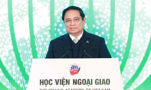 Ủy viên Bộ Chính trị, Thủ tướng Phạm Minh Chính phát biểu tại phiên khai mạc Diễn đàn Tương lai ASEAN 2025, chiều 25.2.  Ảnh: Hải Nguyễn