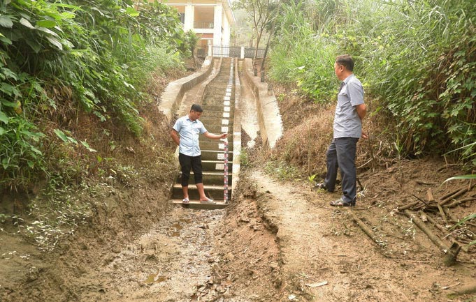 Muc nuoc song Cau qua Tram thuy van Thac Gieng thuong xuyen o muc chet ke tu khi nha may thuy dien Thac Gieng 1 tich nuoc. Anh: Phuong Thao.
