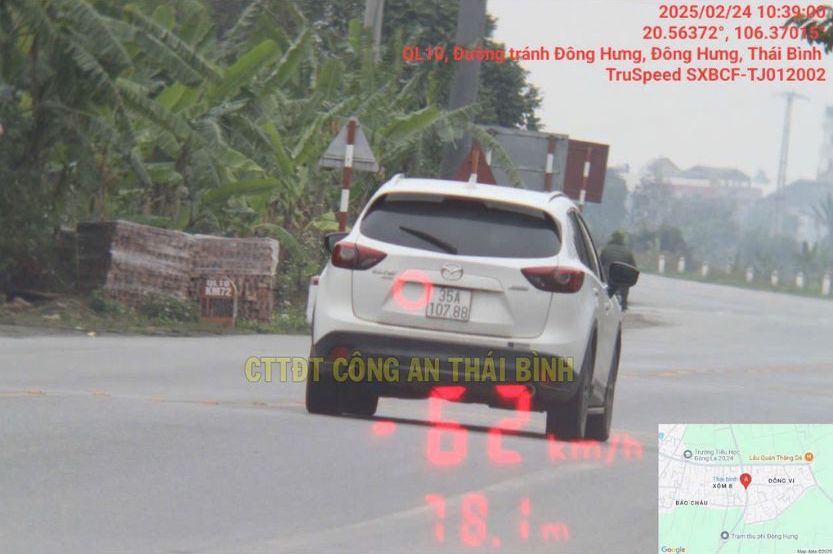 Image of the vehicle violating the speed limit limit for the penalty. Photo: Thai Binh Provincial Police