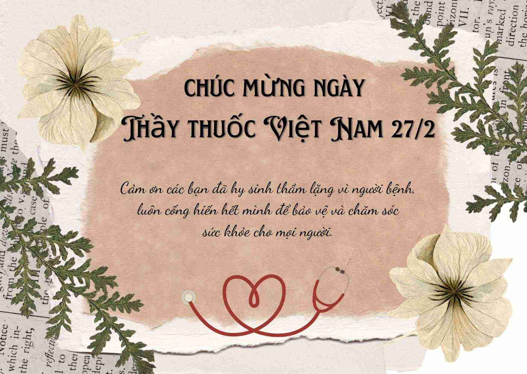 Mau thiep chuc mung gui toi y bac si, duoc si nhan ngay Thay thuoc Viet Nam. Do hoa: Huong Giang