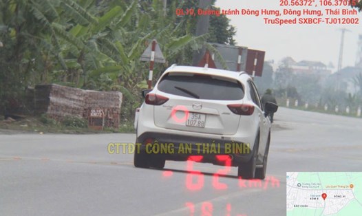 Hình ảnh phương tiện vi phạm lỗi vượt quá tốc độ. Nguồn: Phòng Cảnh sát giao thông - Công an tỉnh Thái Bình
