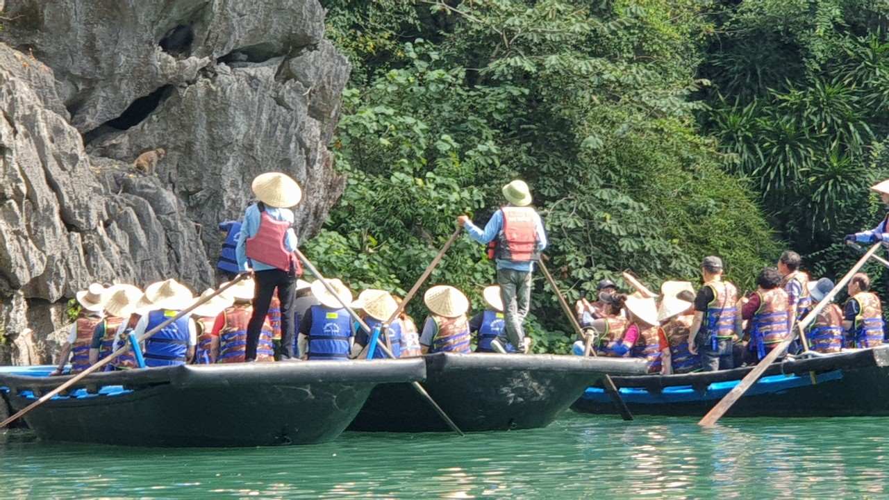 Tourists visit Luon Cave, Ha Long Bay. Photo: Nguyen Hung