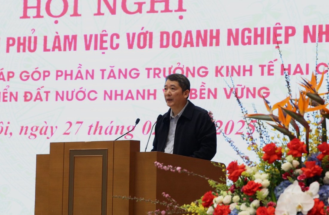 Deputy Minister of Finance Cao Anh Tuan presented viewpoints and orientations for developing state-owned enterprises to contribute to the economic growth target for 2025. Photo: Government Electronic Information Portal.