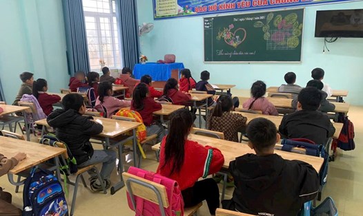 Học sinh tại điểm trường Tân Mỹ đã đến lớp sau thời gian nghỉ học. Ảnh: Tiến Lâm