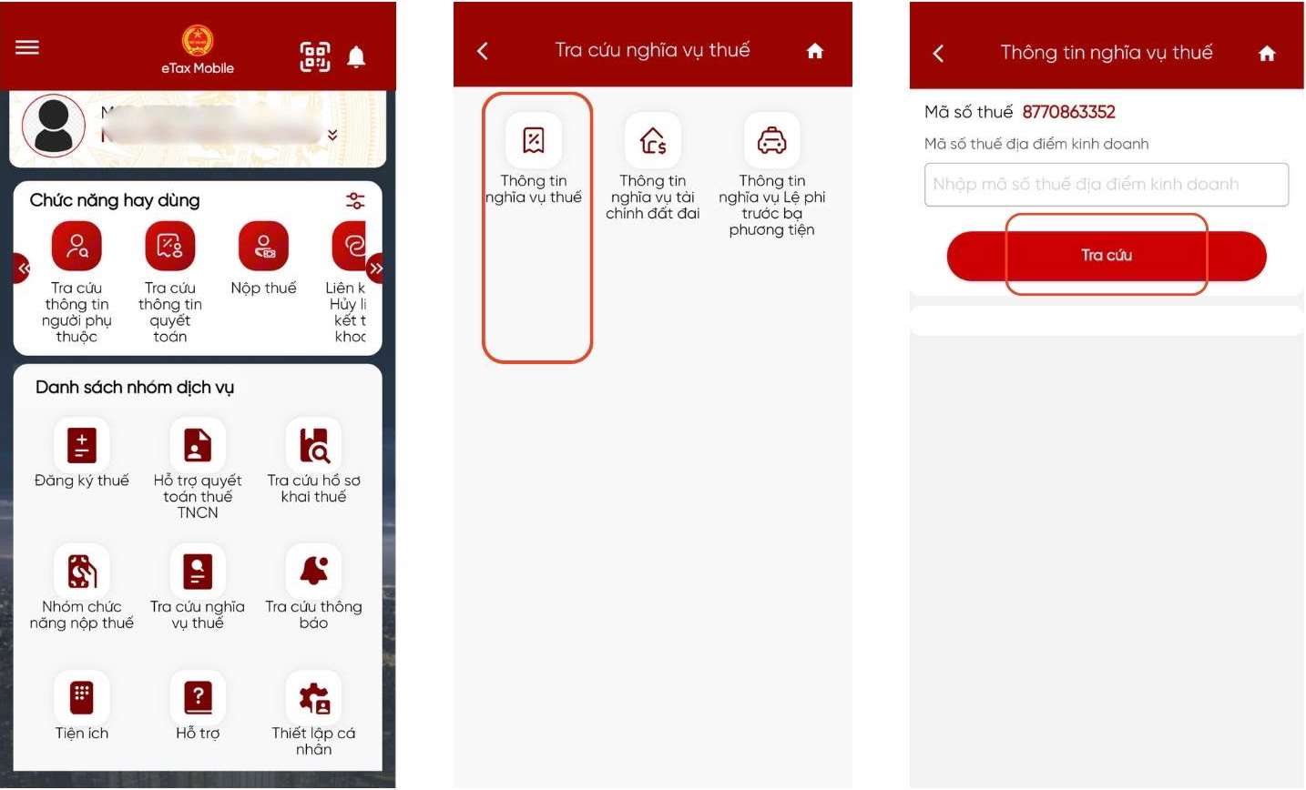Chi tiet 3 buoc tra cuu no thue thu nhap ca nhan tren ung dung eTax Mobile. Anh: Thanh Binh