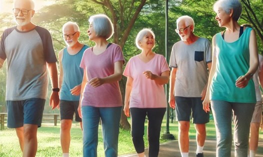 Bí quyết đi bộ đúng cách cho người cao tuổi. Ảnh minh họa do AI thiết kế