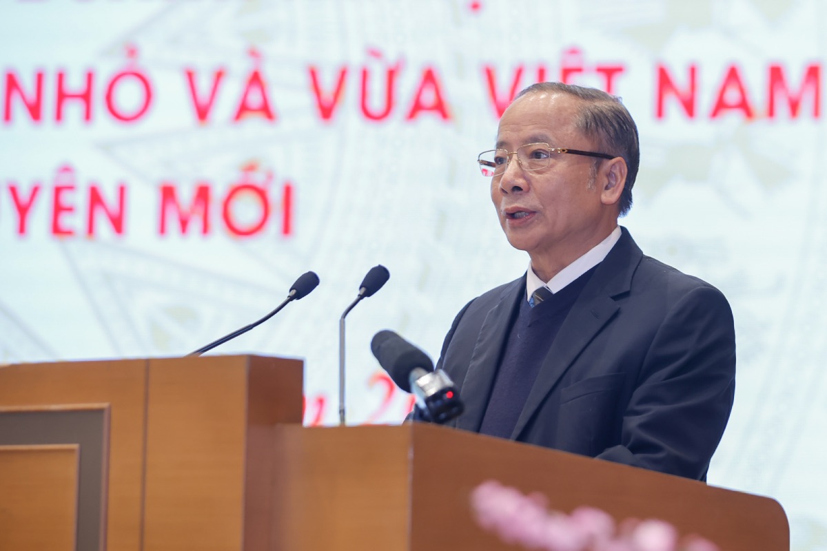 Chairman of the Vietnam Association of Small and Medium Enterprises Nguyen Van Than spoke at the Conference. Photo: VGP/Nhat Bac