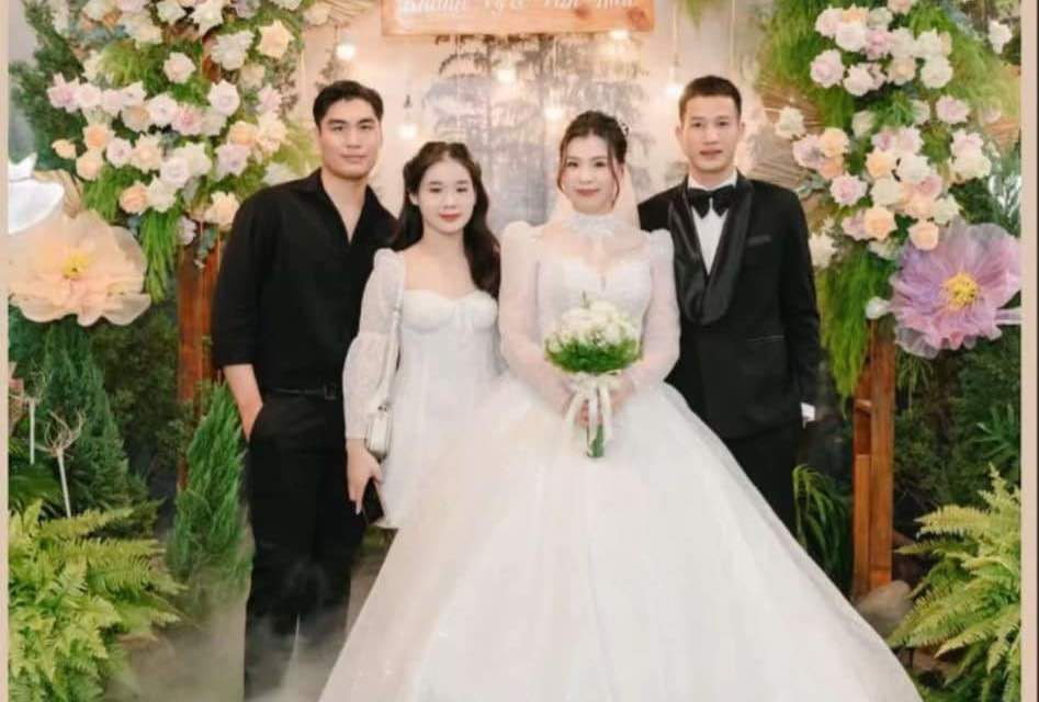 Khanh Vy shared a photo with her newlywed husband, who is also a volleyball player. Photo: Instagram character