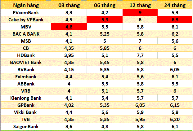 Top ngan hang co lai suat cao nhat thi truong hien nay. Do hoa: Ha Vy