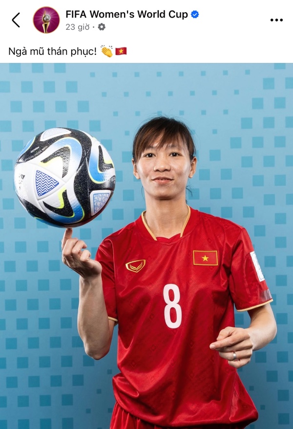 Trang chu FIFA Women's World Cup chuc mung Thuy Trang - Qua bong vang nu Viet Nam 2024. Anh: FWWC