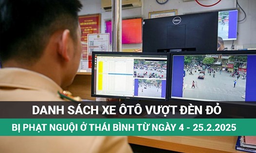 Danh sách xe vượt đèn đỏ bị phạt nguội ở Thái Bình từ ngày 4 - 25.2