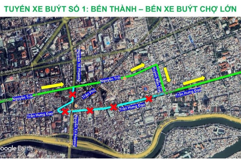 Diagram to adjust the route of bus route No. 01 (Ben Thanh - Cho Lon Bus Station) in Ho Chi Minh City. Photo: TTQLGTCC