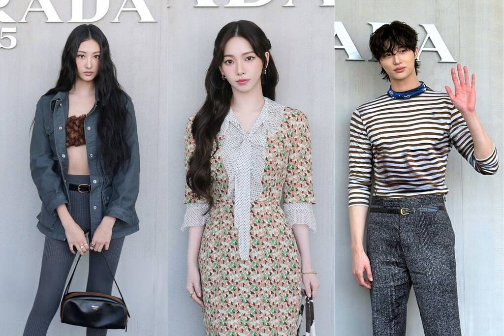 Gawon (MEOVV), Karina (aespa) and Byeon Woo Seok attended the Prada show. Photo: X