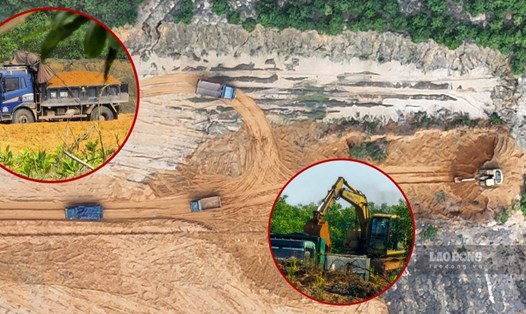 Hiện trường vụ khai thác đất lậu ở huyện Vĩnh Linh, tỉnh Quảng Trị. Ảnh: PV