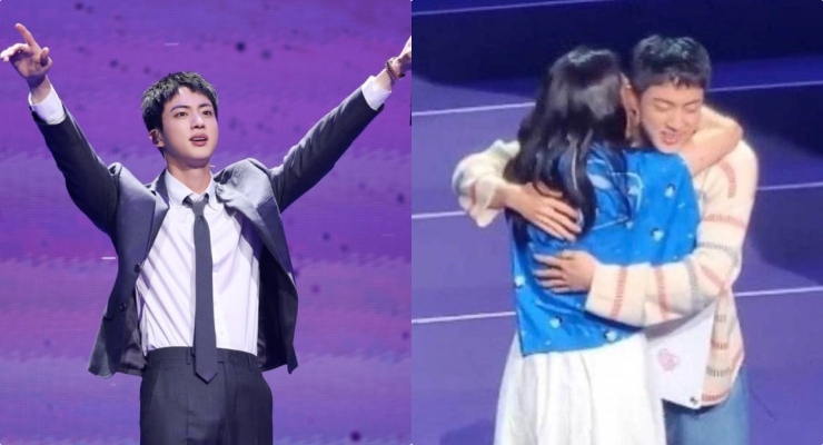 BTS's Jin was kissed by female fans on stage. Photo: AllKpop.