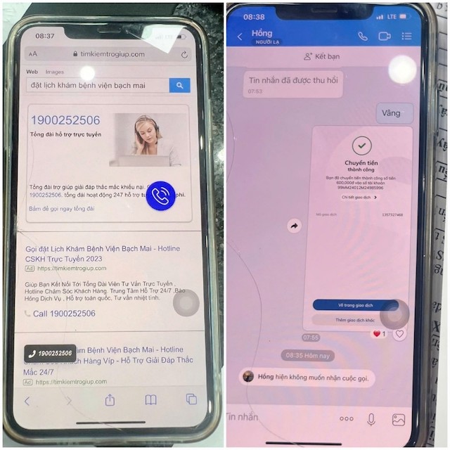 Images provided by customers about the process of being scammed. Photo: Provided by Bach Mai Hospital