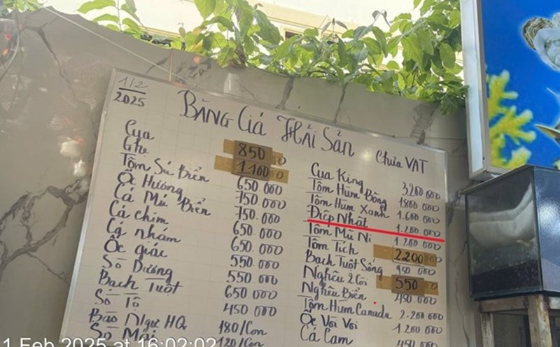 The price list posted at a restaurant in Vung Tau City was criticized for selling 4 scallops. Photo: Vung Tau City People's Committee