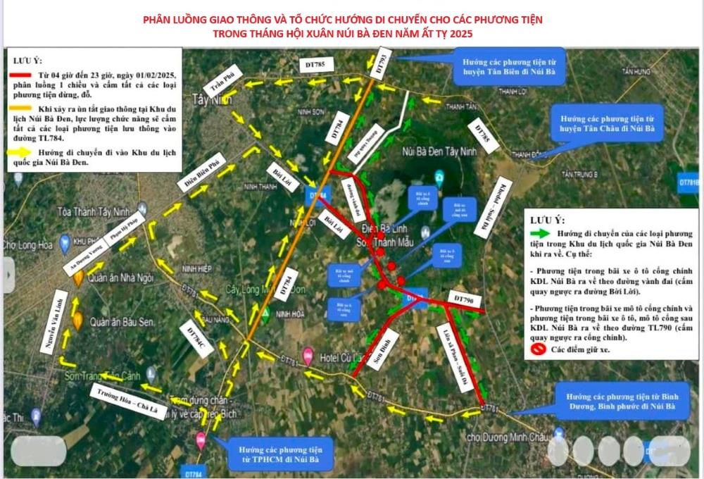 Traffic diversion and direction organization for vehicles during the month of Ba Den Mountain Spring Festival, Tay Ninh. Photo: Tay Ninh Police