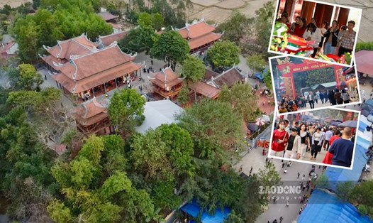 Biển người đổ về đền cổ trăm năm tuổi ở Thái Nguyên lễ bái, tham quan. Ảnh: Nguyễn Hoàn.