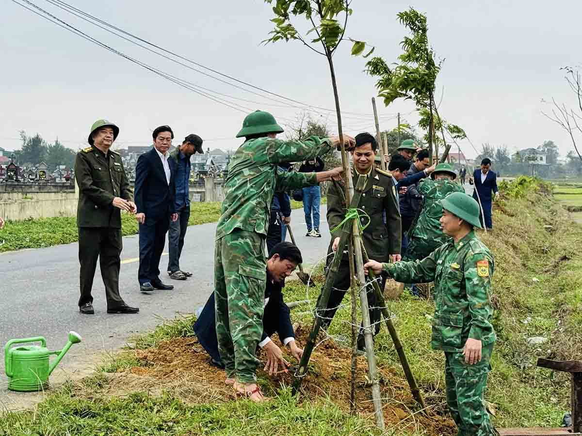 Planting trees in Cam Xuyen district on the morning of February 3. Photo: Hong Phuong.