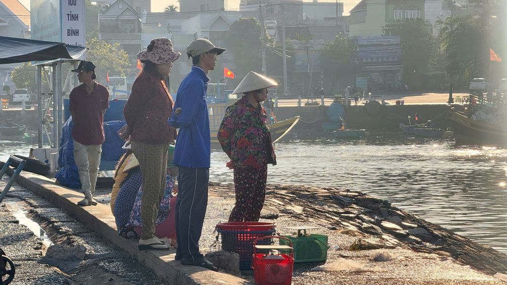 Thuong lai cho thu mua hai san o cang ca Phan Thiet. Anh: Duy Tuan 