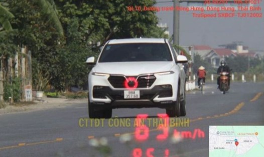 Hình ảnh phương tiện vi phạm lỗi vượt quá tốc độ dính phạt nguội. Ảnh: Công an tỉnh Thái Bình