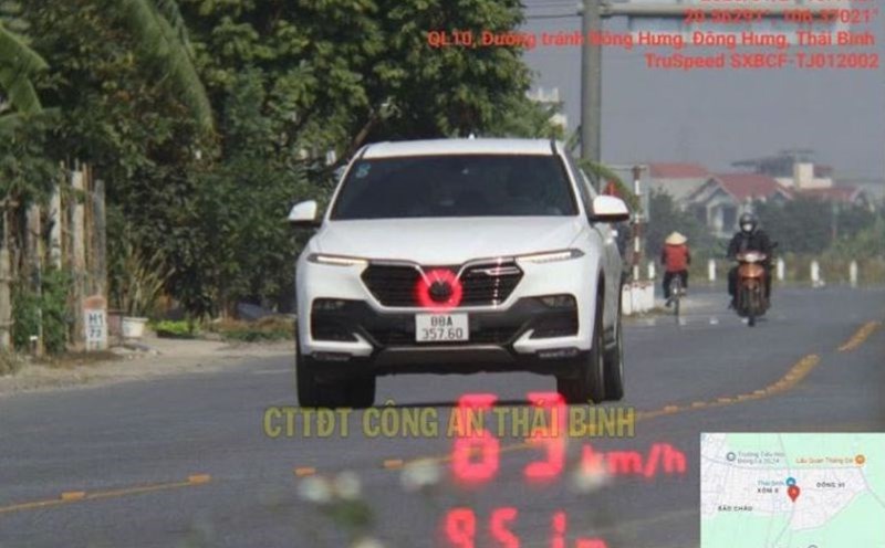 Image of a vehicle violating the speed limit and receiving a fine. Photo: Thai Binh Provincial Police