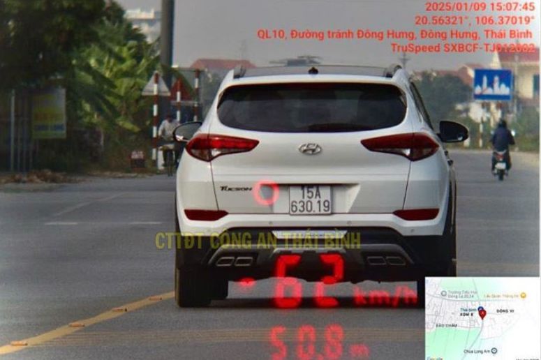 Image of a vehicle violating the speed limit and receiving a fine. Photo: Thai Binh Provincial Police