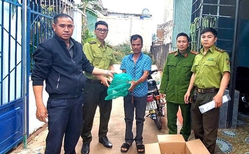 People hand over precious pangolin to authorities. Photo: Thanh Tuan