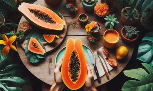 Đu đủ giàu dưỡng chất, nhưng việc ăn đu đủ với hạt cũng cần lưu ý một số điểm để bảo vệ sức khỏe. Ảnh - AI: Ngọc Thùy