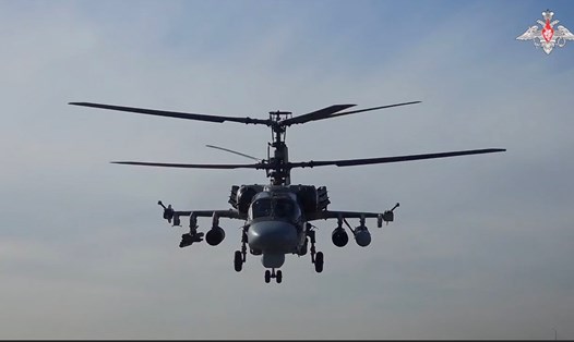 Trực thăng Ka-52M với thiết kế 2 cánh quạt đặc biệt. Ảnh: Bộ Quốc phòng Nga