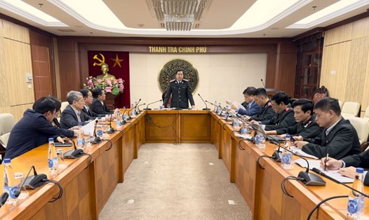 Phó Tổng Thanh tra Chính phủ Dương Quốc Huy chủ trì buổi công bố kết luận thanh tra trách nhiệm việc thực hiện pháp luật về thanh tra, tiếp công dân, giải quyết khiếu nại, tố cáo và phòng, chống tham nhũng năm 2024. Ảnh: Thanh tra Chính phủ