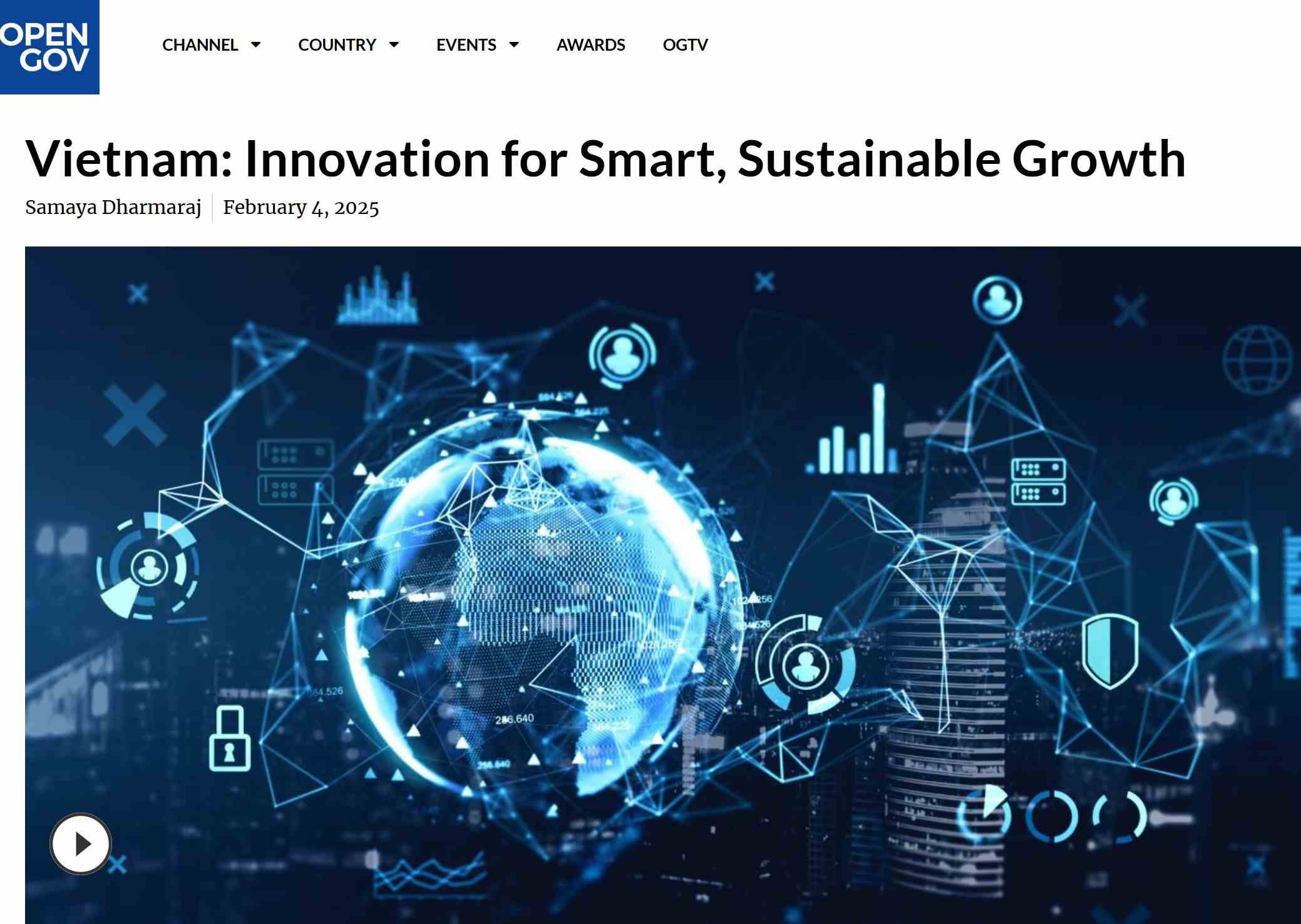 The article on Open Gov Asia on February 4, 2025 is titled: "Vietnam: Innovation for smart, sustainable growth". Screenshot