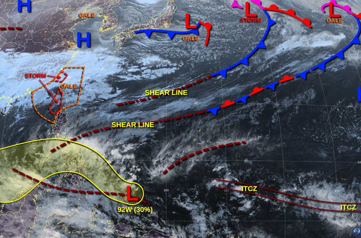 Low pressure near the Philippines has a 30% chance of strengthening in the next 7 days. Photo: JTWC