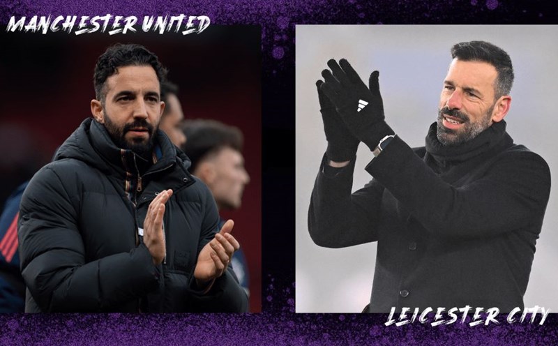 Ruben Amorim and Ruud Van Nistelrooy are the focus of attention in the Man United vs Leicester City match. Photo: Opta