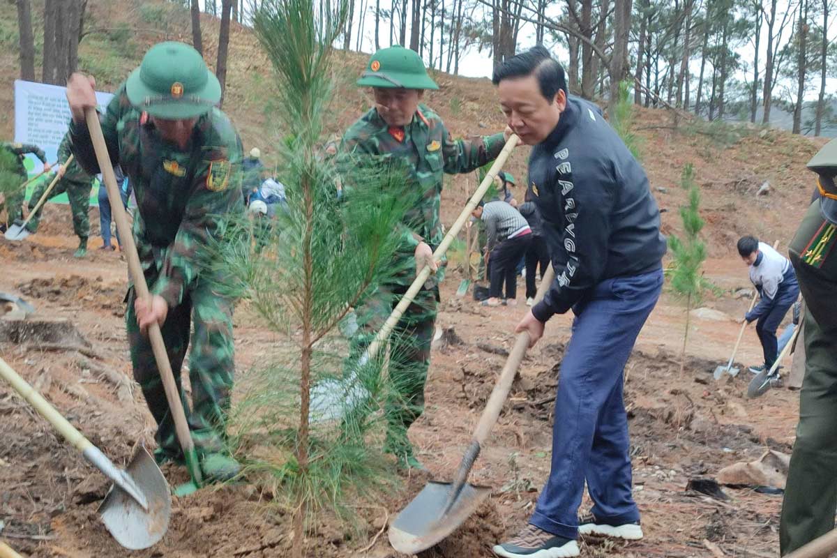 Deputy Prime Minister Tran Hong Ha planted trees, launched "Tet planting forever grateful to Uncle Ho" in Uong Bi City, Quang Ninh Province. Photo: Dieu Hoang