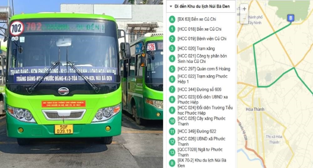 Lộ trình xe buýt từ TPHCM đến Tòa Thánh, núi Bà Đen Tây Ninh. Ảnh: TTQLGTCC TPHCM