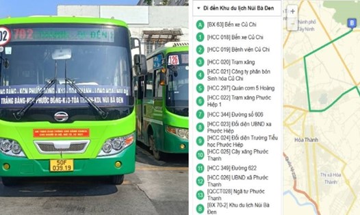 Lộ trình xe buýt từ TPHCM đến Tòa Thánh, núi Bà Đen Tây Ninh. Ảnh: TTQLGTCC TPHCM