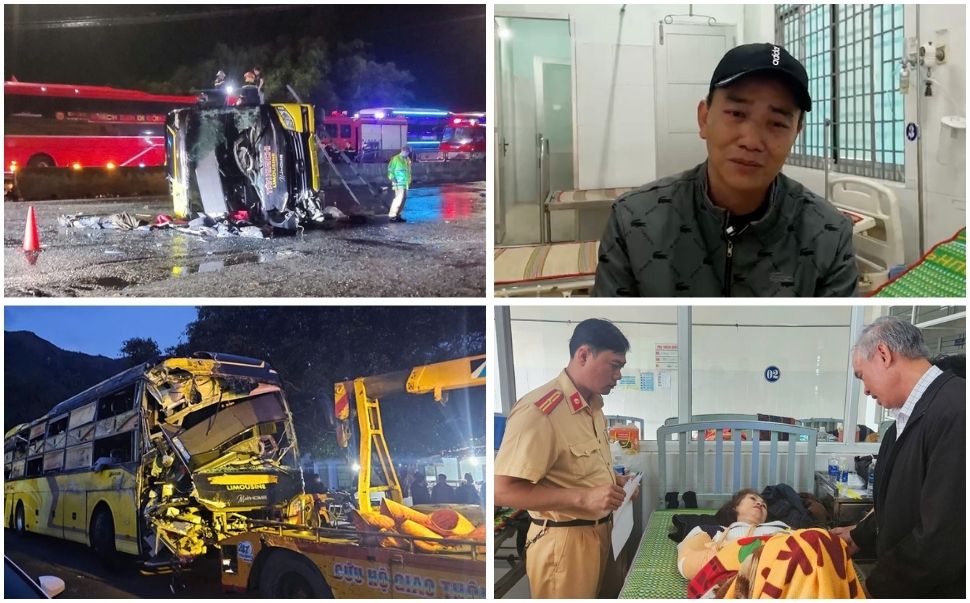 Turning the passenger car on Highway 1 through Phu Yen, causing 3 deaths and many injured. Photo: Minh Du