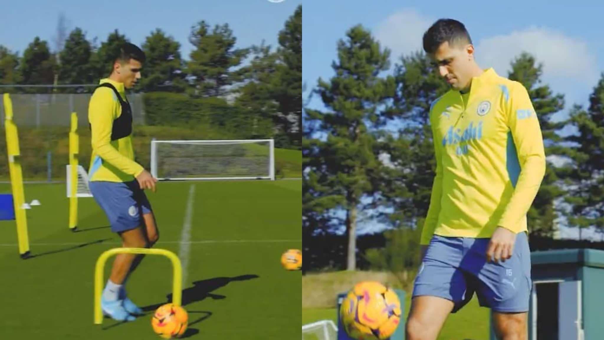 Rodri began a separate training session after being injured. Photo: Cut from video