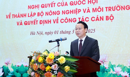 Bộ trưởng Đỗ Đức Duy phát biểu tại Lễ công bố Nghị quyết của Quốc hội về thành lập Bộ Nông nghiệp và Môi trường và Quyết định về công tác cán bộ. Ảnh: Khương Trung