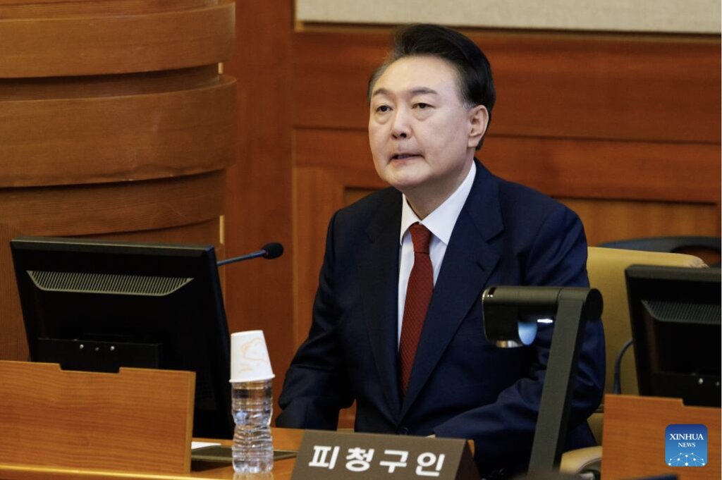 South Korean President Yoon Suk Yeol during an impeachment hearing at the Constitutional Court in Seoul, South Korea on February 13, 2025. Photo: Xinhua
