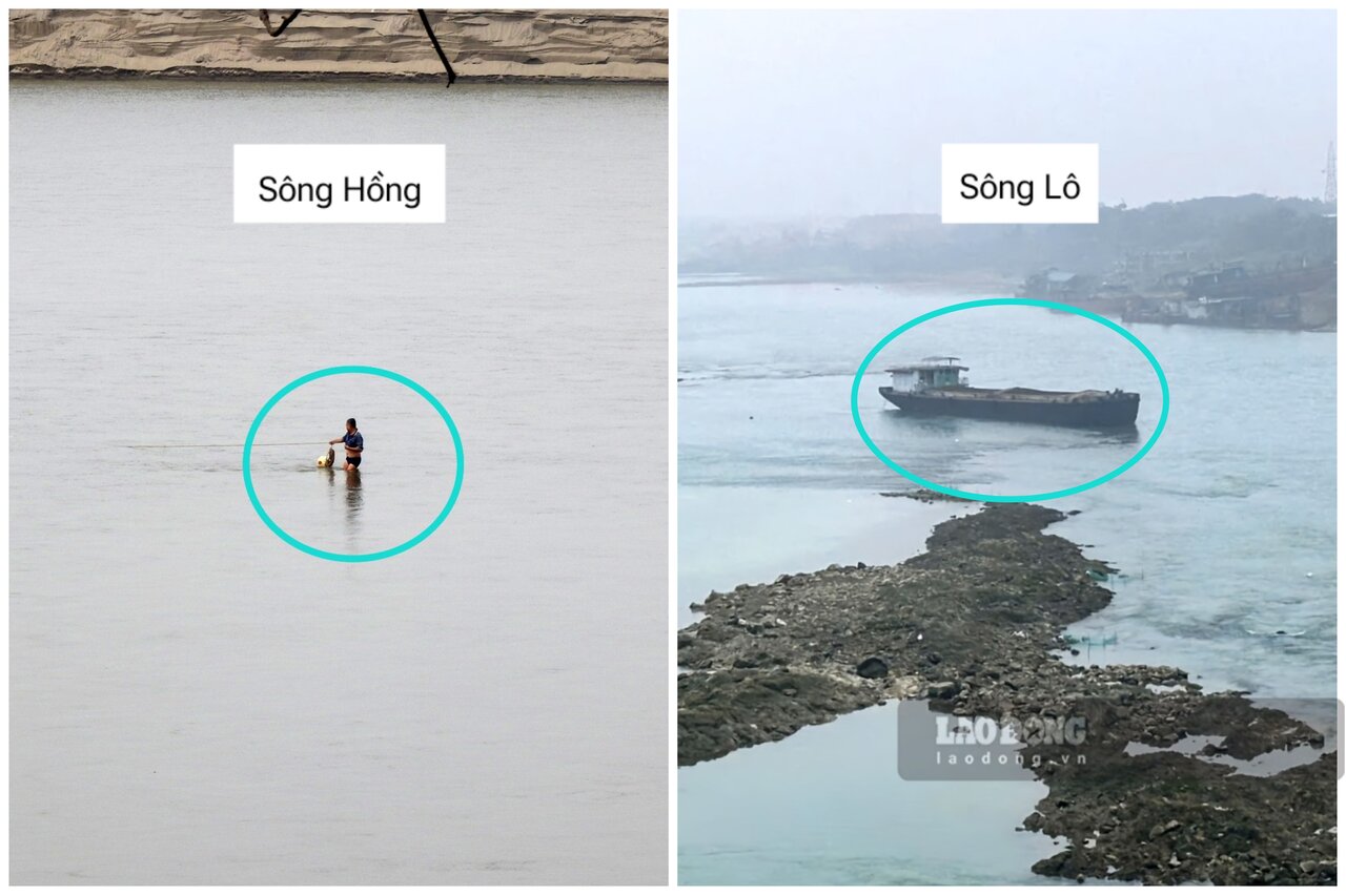 The reporter once recorded that people stood in the middle of the dry Red River fishing, fishing boats ran aground due to collisions with the underground rock matrix. Photo taken in February 2025: To Cong.