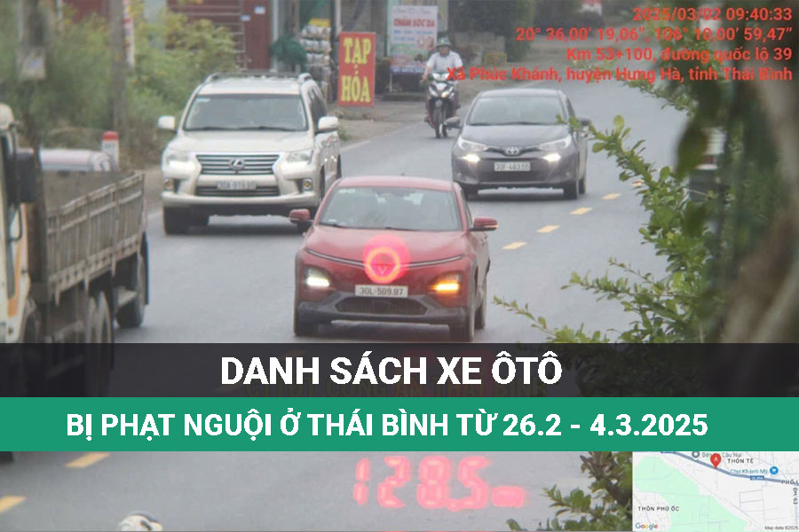 List of vehicles fined in Thai Binh from February 26 to March 4, 2025