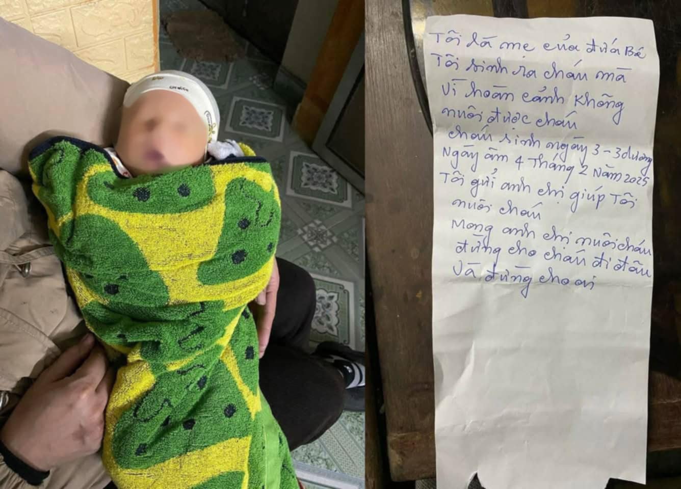 The baby girl was abandoned in Nam Dinh with a piece of paper with a few messages. Photo: Nam Dinh, my hometown